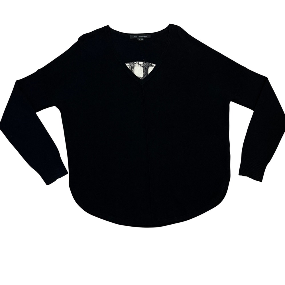 Skull Cashmere Black Cashmere Wool Blend Plaid Skull Oversized V-Neck Sweater S